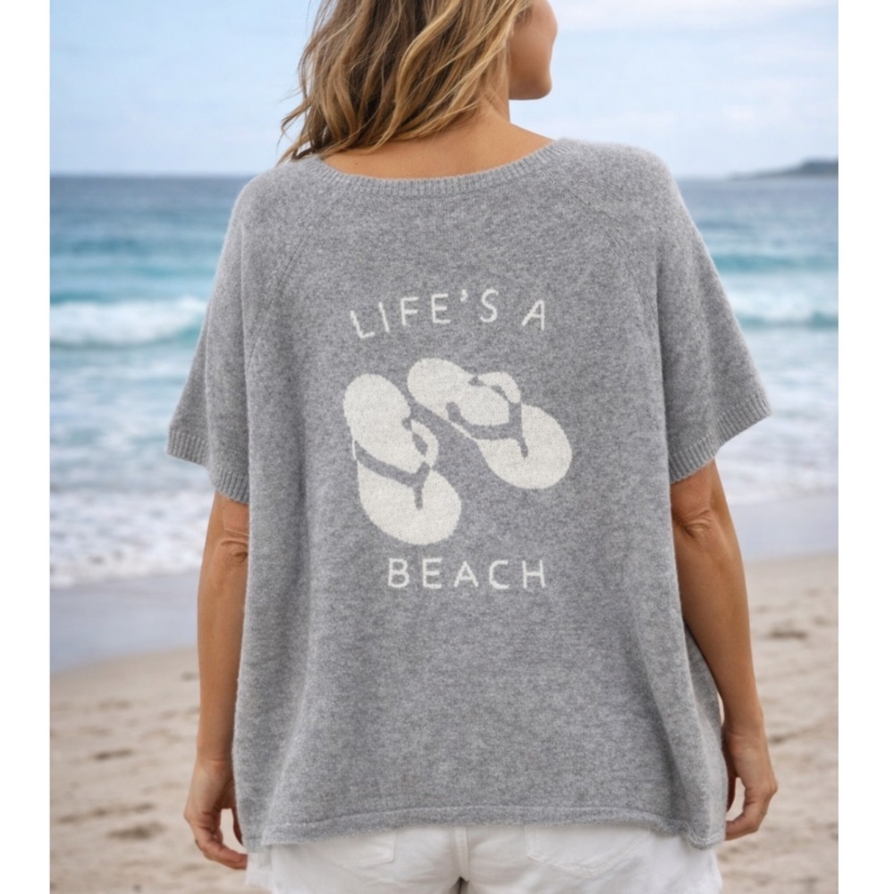 360 Cashmere Life’s A Beach Cropped Short Sleeve Sweater